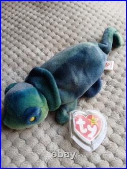Rare Ty Beanie Baby Rainbow The Iguana Chameleon With Errors
