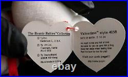 Rare Ty Beanie Baby Valentino BEAR Swing Tag Errors and PVC Pellets (#4058)