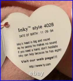 Rare Ty Inky Octopus Beanie Baby PVC Pellets, Tag Errors, Hyphenated Birthday