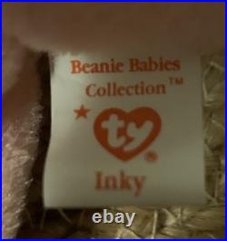 Rare Ty Inky Octopus Beanie Baby PVC Pellets, Tag Errors, Hyphenated Birthday