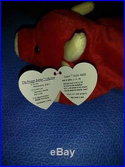 Rare Vintage 1995 Snort Ty Beanie Baby Red Bull Plushie With Tag 4002 5