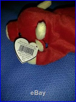 Rare Vintage 1995 Snort Ty Beanie Baby Red Bull Plushie With Tag 4002 5