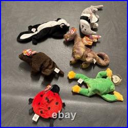 Rare beanie babies with tag errors, Lucky, Smoochy, Roam, Sticky, Scorch, Ants