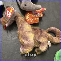 Rare beanie babies with tag errors, Lucky, Smoochy, Roam, Sticky, Scorch, Ants