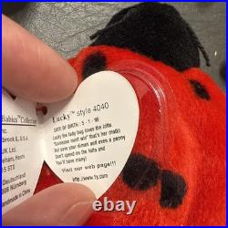 Rare beanie babies with tag errors, Lucky, Smoochy, Roam, Sticky, Scorch, Ants