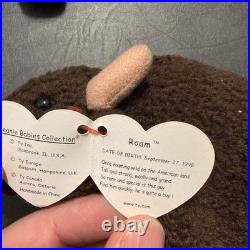Rare beanie babies with tag errors, Lucky, Smoochy, Roam, Sticky, Scorch, Ants