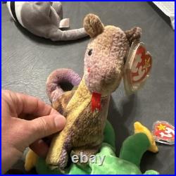 Rare beanie babies with tag errors, Lucky, Smoochy, Roam, Sticky, Scorch, Ants
