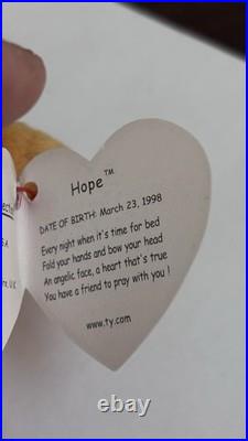 Retired 1998 Ty Beanie Baby Hope the Praying Bear with Rare Tag Errors