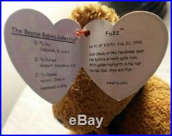 Retired Original Ty Beanie Babies FUZZ bear with rare tag ERRORS