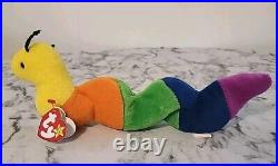 Retired Rare 1995 TY Beanie Baby Inch worm With ERRORS