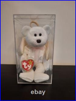 Retired Rare Ty Beanie Babies Halo the Angel Bear Toy withBrown Nose & Tag Errors