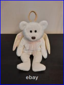 Retired Rare Ty Beanie Babies Halo the Angel Bear Toy withBrown Nose & Tag Errors