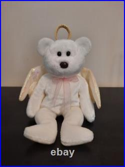 Retired Rare Ty Beanie Babies Halo the Angel Bear Toy withBrown Nose & Tag Errors