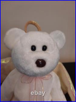 Retired Rare Ty Beanie Babies Halo the Angel Bear Toy withBrown Nose & Tag Errors