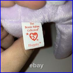 Retired TY Beanie Baby 1996 FLOPPITY Bunny with Multiple Rare Tag Errors