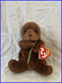 Retired Ty Beanie Baby Seaweed the Otter RARE. PVC Pellets, Tag Errors