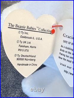 SUPER RARE SHORT BILL Ty Beanie Baby Gracie Swan MINT Tag Errors SUPER RARE SHORT BILL Ty Beanie Baby Gracie Swan MINT Tag Errors