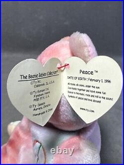 SUPER RARE TY PEACE BEAR BEANIE BABY 1996 With TAG ERRORS READ