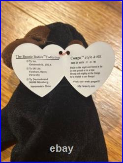 SUPER RARE Ty Beanie Baby Congo 1996 Tush Tag sewing error, Face and Tag errors
