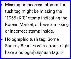 Sammy TY Beanie Baby (Retired) 1998 Mint RARE Hologram Tag TAG ERRORS