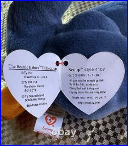 Scoop the Pelican? RARE ERRORS? (Style #4107) Ty Beanie Babies, 1996