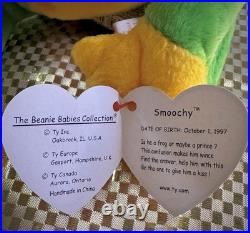 Smoochy The Frog? RARE ERRORS? NM Ty Beanie Babies, 1997 Smoochy The Frog? RARE ERRORS? NM Ty Beanie Babies, 1997