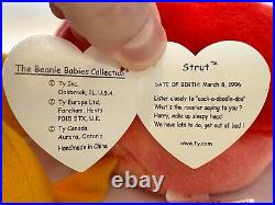 Strut The Rooster 5 Errors Rare Retired 1996 Beanie Baby Pvc Pellets Mint Tag