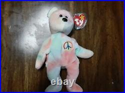 Super Rare Peace the Bear Ty Beanie Baby 1996 Retired Very Cool Colors, Design