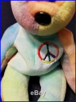 Super Rare Ty Beanie Baby Peace Bear Original Collectible with Tag Errors