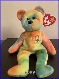 Super Rare Ty Peace Bear Beanie Baby 1996 W Tag Errors, Retired Original