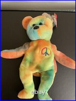 Super Rare Ty Peace Bear Beanie Baby 1996 W Tag Errors, Retired Original