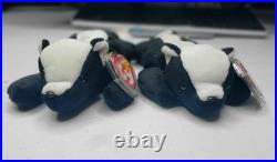 TWO RARE Ty Beanie Babies Stinky the Skunks 4017 1996 DOB 2-13-95 with ERRORS