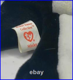 TWO RARE Ty Beanie Babies Stinky the Skunks 4017 1996 DOB 2-13-95 with ERRORS