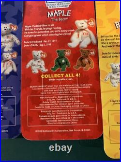 TY BEANIE BABIES MCDONALDS INTERNATIONAL BEARS SET OF 4 NIB errors VERY RARE