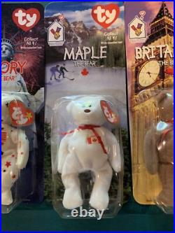 TY BEANIE BABIES MCDONALDS INTERNATIONAL BEARS SET OF 4 NIB errors VERY RARE