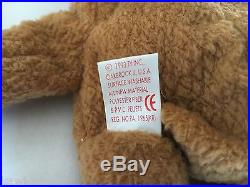 TY BEANIE BABY CURLY BEAR RETIRED WITH TAG ERRORS PVC RARE! Nice condition