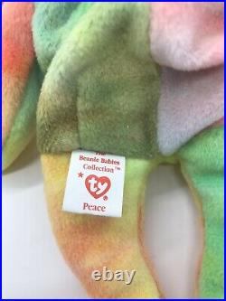 TY BEANIE BABY Rare Retired 1996 Peace Bear, Old Face, PVC, Tag Errors