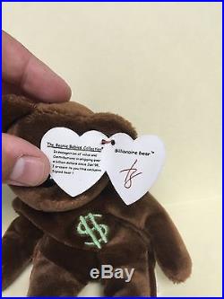 Ty Billionaire Bear Beanie Baby! Signed! Super Rare In Perfect New Shape