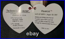 TY Beanie Babie POUNCE DARK NOSE ULTRA RARE! Retired Tag Errors Vintage Collect