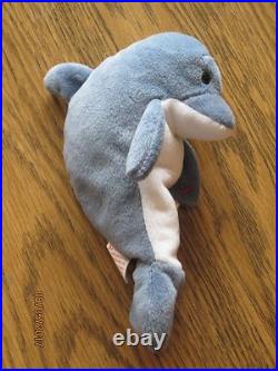 TY Beanie Babies Echo the Dolphin RARE misprint swing tag & tush tag with PVC