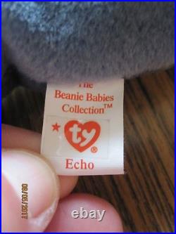 TY Beanie Babies Echo the Dolphin RARE misprint swing tag & tush tag with PVC