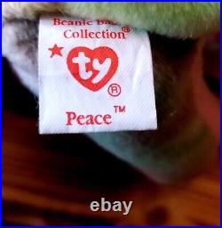 TY Beanie Babies Iggy the Iguana 1997 and Peace the Bear 1996. Rare. Retired