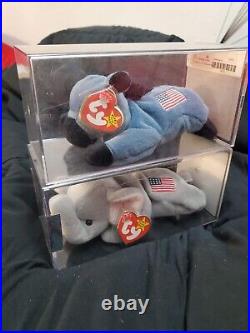 TY Beanie Babies LEFTY THE DONKEY AND RIGHTY THE ELEPHANT AUTHENTICATED! RARE
