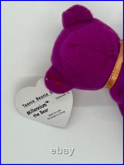 TY Beanie Babies Rare 1999 Millennium the Bear Retired Errors Purple