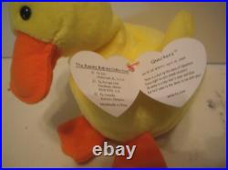 TY Beanie Babies Rare Retired Quackers Style 4024 1994/1993 MINT CONDITION