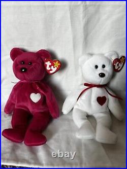 TY Beanie Babies Rare Set Of 2 NWT Valentino (1994) and Valentina (1998)