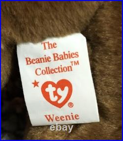 TY Beanie Baby 1995 Weenie the Dachshund, 4013 RARE