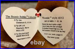 TY Beanie Baby 1995 Weenie the Dachshund, 4013 RARE