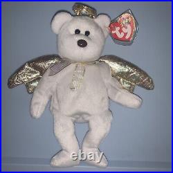 TY Beanie Baby 2000 Halo II 2 Bear- RARE BROWN NOSE & TAG ERRORS with Protector