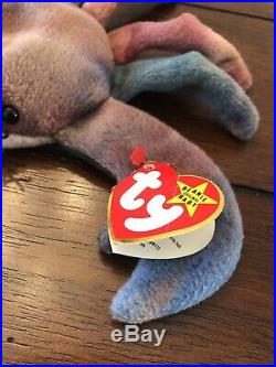 TY Beanie Baby CLAUDE The Crab, Very Rare with Many Errors, 1996